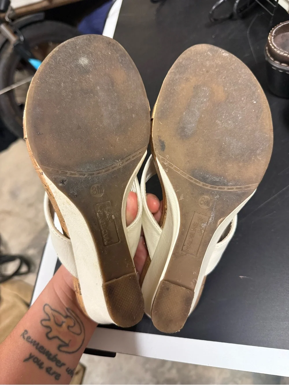Madeline Stuart Cream Floral Cork Thong Wedge Sandals